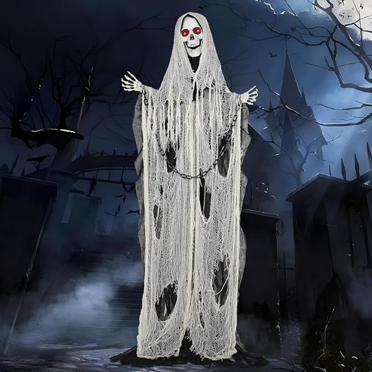 Decorations Outdoor, Halloween Animatronic with Touch and Sound Activated Lights and Sounds, Battery Operated Halloween Prop Decor Haunted House Yard